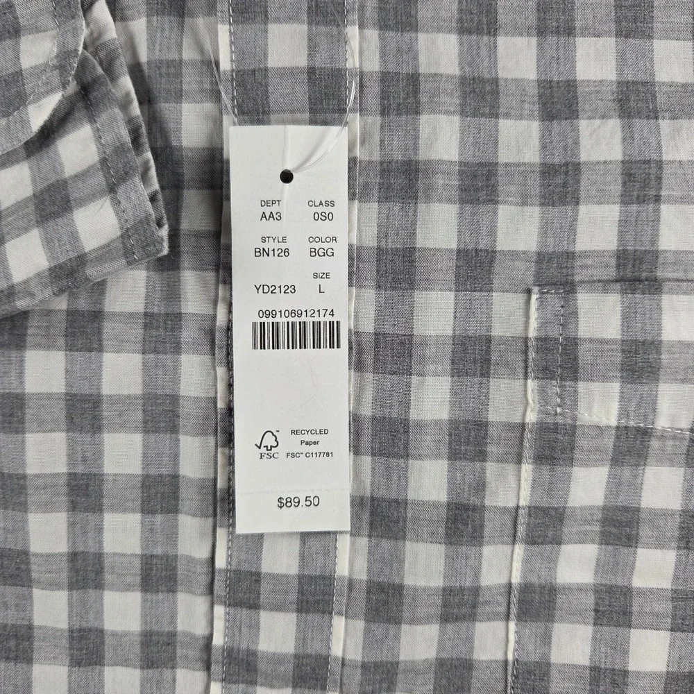 J.Crew Secret Wash Shirt Mens L Grey White Gingham Classic Fit BN126 NEW